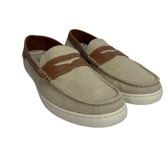 Cole Haan Beige Canvas Nantucket Penny Loafer Brown Leather Detail Men's Sz 10 M - Picture 1 of 10